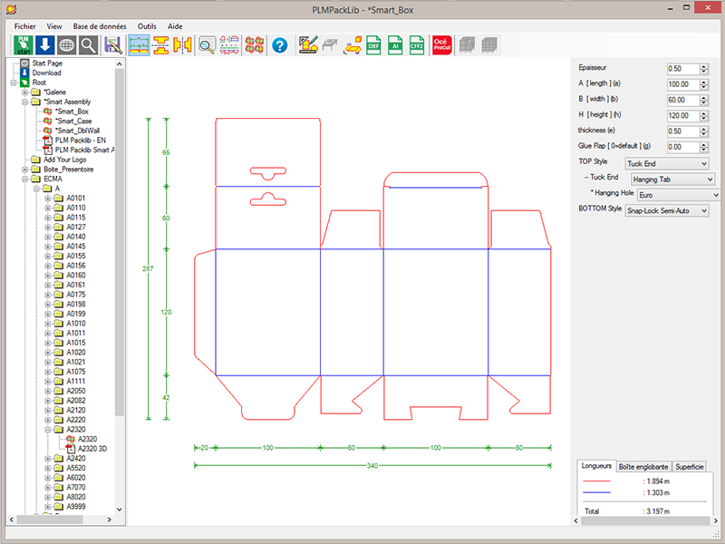 PLM PackLib étuis paramétrique plan CAO standard emballage carton